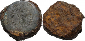 Domitian (81-96). Iron reverse die for AR Denarius, 92-94 BC. Rev. IMP XXII COS XVI CENS P P P. Minerva standing left, holding thunderbolt and spear; ...
