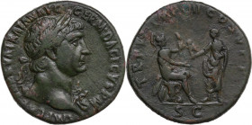 Trajan (98-117). AE Sestertius, Rome mint, 103 AD. Obv. IMP CAES NERVA TRAIAN AVG GERM DACICVS PM. Laureate bust right, wearing aegis. Rev. TRP VII IM...