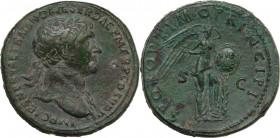 Trajan (98-117). AE Sestertius, 103-111 AD. Obv. IMP CAES NERVAE TRAIANO AVG GER DAC PM TR P COS V PP. Laureate bust right, wearing aegis. Rev. SPQR O...