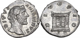 Divus Antoninus Pius (died 161 AD). AR Denarius. Struck under Marcus Aurelius. RIC III (M. Aurel.) 441A. AR. 3.13 g. 17.00 mm. Well centred, brilliant...
