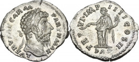 Lucius Verus (161-169). AR Denarius, 166 AD. Obv. L VERVS AVG ARM PARTH MAX. Laureate bust right. Rev. TR P VI IMP IIII COS II. Pax standing left, hol...