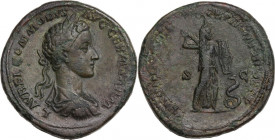 Commodus as Caesar, (166 -177). AE Sestertius. Struck under Marcus Aurelius, 177 AD. Obv. L AVREL COMMODVS AVG GERM SARM. Laureate, draped and cuirass...