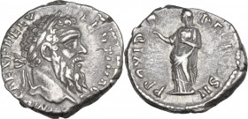 Pertinax (193 A.D.). AR Denarius, Rome mint. Obv. IMP CAES P HELV PERTIN AVG. Laureate head right. Rev. PROVID DEOR COS II. Providentia standing left,...