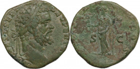 Septimius Severus (193-211). AE Sestertius, 193 AD. Obv. IMP CAES L SEPT SEV PERT AVG. Laureate head right. Rev. [FIDEI LEG TR P] COS SC. Fides standi...