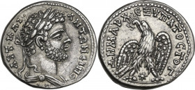 Caracalla (198-217). BI Tetradrachm, Laodicea ad Mare (Seleucis and Pieria). Struck 209-211 AD. Obv. AVT KAI ΑΝΤΩΝΕΙΝΟC CЄ. Laureate and draped bust r...