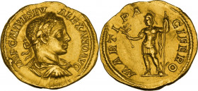 Severus Alexander (222-235 AD). AV Aureus, Rome mint, 222 AD. Obv. IMP C M AVR SEV ALEXAND AVG. Laureate, draped and cuirassed bust right, seen from b...