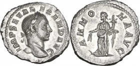 Severus Alexander (222-235). AR Denarius, Rome mint, 228-231 AD. Obv. IMP SEV ALEXAND AVG. Laureate head right. Rev. ANNONA AVG. Annona standing left,...