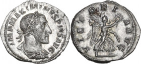 Maximinus I (235-238). AR Denarius, Rome mint. Obv. IMP MAXIMINVS PIVS AVG. Laureate, draped and cuirassed bust right. Rev. VICTORIA AVG. Victory adva...