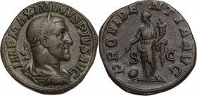 Maximinus I (235-238). AE Sestertius, 235-238 AD. Obv. IMP MAXIMINVS PIVS AVG. Laureate, draped and cuirassed bust right. Rev. PROVIDENTIA AVG SC. Pro...