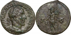 Trajan Decius (249-251). AE Semis, Rome mint. Obv. IMP C M Q TRAIANVS DECIVS AVG. Laureate and cuirassed bust right. Rev. SC. Mars standing left, hold...