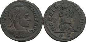 Constantine I (307-337). AE Follis, Rome mint. Obv. CONSTANTINVS AVG. Helmeted and cuirassed bust right. Rev. ROMAE AETERNAE. Roma seated right on shi...