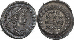 Constantius II (337-361). AR Siliqua, Arelate mint, 353-355 AD. Obv. DN CONSTANTIVS P F AVG. Diademed, draped and cuirassed bust right. Rev. VOTIS / X...