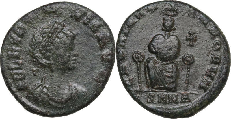 Aelia Eudoxia, wife of Arcadius (Augusta 400-404 AD). AE Follis, Nicomedia mint....