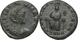 Aelia Eudoxia, wife of Arcadius (Augusta 400-404 AD). AE Follis, Nicomedia mint. Struck under Arcadius, AD 400-401. Obv. AEL EVDOXIA AVG. Pearl-diadem...