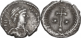 Pseudo Imperial coinage. AR Half Siliqua, in the name of Justinian. North-Italian mint (?). Obv. DN IVS[TI]-NIAN[VS ...]. Diademed and draped bust rig...