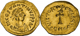 Tiberius II Constantine (578-582). AV Tremissis, Constantinople mint. Obv. dm COSTANTINVS PP AC. Diademed, draped and cuirassed bust right. Rev. VICTO...