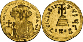 Constans II (641-668). AV Solidus, Constantinople mint. Obv. [dN CONSƮANƮINVS PP AVG] Crowned and draped facing bust wearing long beard, holding globu...