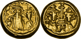 Constans II (641-668). AV Solidus, Carthage mint. Obv. Crowned and draped facing busts of Constans, holding globus cruciger, and Constantine IV. Rev. ...