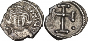 Constans II (641-668). AR Half Siliqua. Carthage mint. Struck 641-47 AD. Obv. [...] TATINV. Crowned, draped, and cuirassed facing bust, holding globus...