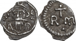 Constans II (641-668). AR 1/8 Siliqua or 30 Nummi, Rome mint, c. 650-668 AD. Obv. Traces of fragmentary legend. Crowned, draped, and cuirassed facing ...