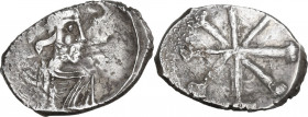 Constantine IV Pogonatus (668-685). AR Half Siliqua, Italian mint. Obv. Bust right, with short beard, wearing diademed helmet and paludamentum. Rev. T...