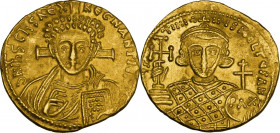 Justinian II, Second Reign (705-711). AV Solidus, Constantinople mint. Obv. d N IhS ChS RЄX RЄGNANTIVM, facing bust of Christ, raising hand in benedic...