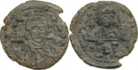 Leo III the 'Isaurian', with Constantine V (717-741). AE Follis. Syracuse mint. Struck circa 721-730. Obv. [...]. Bust of Leo facing, with short beard...
