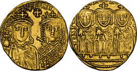 Constantine VI and Irene (780-797). AV Solidus, Constantinople mint, c. 792-793 AD. Obv. Facing busts of Constantine VI and Irene, both crowned and ho...