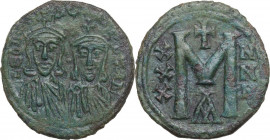 Leo V the Armenian, with Constantine (813-820). AE Follis. Constantinople mint. Obv. LЄOn S C OnSτAn. Crowned facing busts of Leo and Constantine, eac...