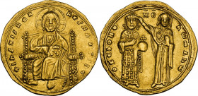 Roman III, Argyrus (1028-1034). AV Histamenon Nomisma, Constantinople mint. Obv. +IhS XIS REX REGNANTIVM. Christ enthroned facing, raising hand in ben...
