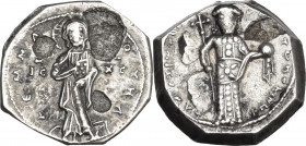 Alexius I, Comnenus (1081-1118). AR Tetarteron Nomisma, pre-reform coinage. Constantinople mint, 1081-1092 AD. Obv. + EMMA - [N]OVHΛ. Christ standing ...