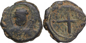 Antioch. Bohemond II (1126-1130). AE Follis. D/ Bust od St. Peter, nimbate, holding cross in left hand. R/ Slender cross, BA - IM / γΝ - ΔOC (....). M...
