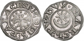 France, Provence. Raymond VI Count of Toulouse and Marquis of Provence (1194-1222). BI Denier. D/ Patent cross surrounded by pellets. R/ Star and cres...