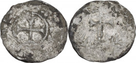 Jerusalem. Pilgrim Coinage. BI Denier. D/ Patent cross. R/ Patriarchal cross on concentric rectangles representing the mount of Golgotha, between star...