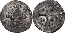 Cyprus. Hugh IV of Lusignan (1324-1359). AR Gros, Nicosia mint (?). D/ King seated on curule chair, with foreparts of lions at sides, his legs wide ap...