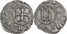 Rhodes. The Order of St. John. Anonymous issue (c. 1365-1476). BI Denier. D/ Patent cross; pellet at the end of the highest arm. R/ Castle; pellet ove...