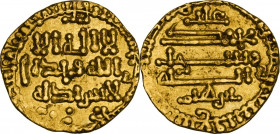 Aghlabidi, Ibrahim II ibn Ahmad (261-289 AH / 875-902 DC). Robai o 1/4 dinar, senza nome di zecca, 279 AH. D/ Legenda cufica su tre righe contenente l...