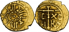 Messina o Palermo. Ruggero II (1105-1154). Tarì. D/ Due globetti circondati da altri otto globetti dispsosti a cerchio per formare una G; attorno lege...