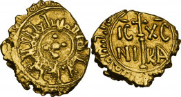Messina. Guglielmo II (1166-1189). Multiplo di tarì. D/ Cinque globetti disposti a croce; attorno, legenda cufica ( il Re Guglielmo II vittorioso per ...