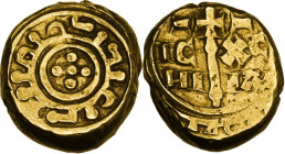 Messina. Federico II di Svevia (1194-1250). Multiplo di tarì. D/ Quattro globetti disposti a croce; nel giro esterno, legenda pseudo-cufica. R/ Lunga ...