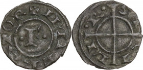 Brindisi. Federico II di Svevia (1197-1250). Quarto di denaro 1221. D/ Grande F accostata da globetti. R/ Croce patente intersecante la legenda. Sp. 1...