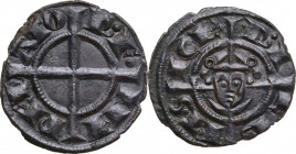Brindisi. Federico II (1197-1250). Denaro, 1239, Brindisi. D/ Croce intersecante la legenda. R/ Croce intersecante la legenda; al centro, sopra la cro...