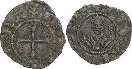 Berignone. Ranieri III Belforti Vescovo di Volterra (1301-1321). Denaro piccolo o picciolo. D/ Croce patente. R/ Busto frontale del Vescovo mitrato, b...