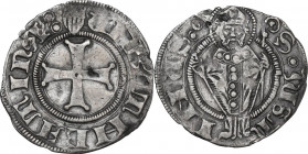 Chieti. Monetazione autonoma (1459-1463). Doppio bolognino. D/ Croce patente con le estremità un poco aperte. R/ San Giustino nimbato e mitrato stante...
