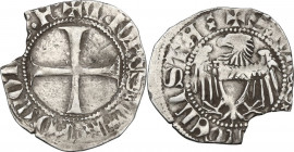 Chivasso. Giovanni I Paleologo (1338-1372). Quarto di grosso. D/ Croce patente. R/ Aquila ad ali spiegate volta a sinistra. Cf. CNI 14/21 var. per pun...