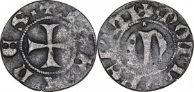 Chivasso. Giovanni I Paleologo (1338-1372). Obolo bianco. D/ Croce patente. R/ Grande M gotica con crocetta sopra. CNI 27; MIR (Piem. Sard. Lig. Cors....