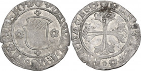 Chivasso. Teodoro II Paleologo (1381-1418). Quarto di grosso. D/ Scudo Aleramico tra quattro rosette. R/ Croce fiorata. CNI 16 var; MIR (Piem. Sard. L...