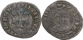 Chivasso. Teodoro II Paleologo (1381-1418). Bianchetto. D/ Croce patente. R/ Busto frontale di San Teodoro nimbato di perline con crocetta sul petto. ...