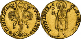 Firenze. Repubblica (Sec. XIII-1532). Fiorino d'oro XX serie, 1252-1421, simbolo crescente lunare sormontata da globetto, maestro di zecca sconosciuto...