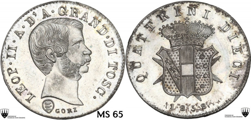 Firenze. Leopoldo II di Lorena (1824-1859). Da 10 quattrini 1858. D/ Testa senil...
